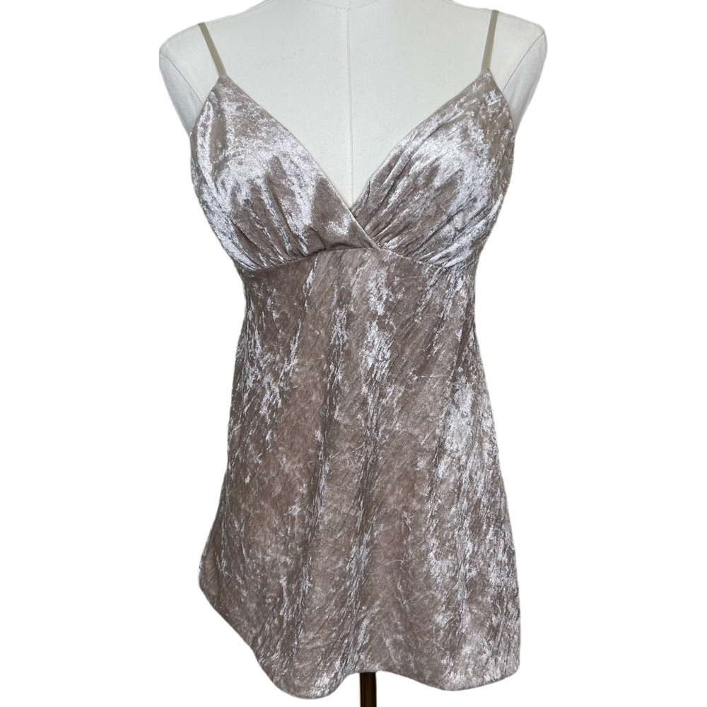 Vintage Meghan Noland Babydoll Cami‎ L Gold Taupe Y2K Asymmetrical Fairy Grunge